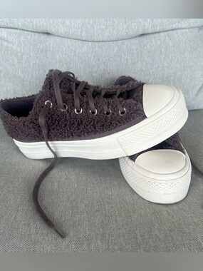 Women’s Converse All Star Faux-Sherpa Platform Low Sneakers - Violet Ore Purple